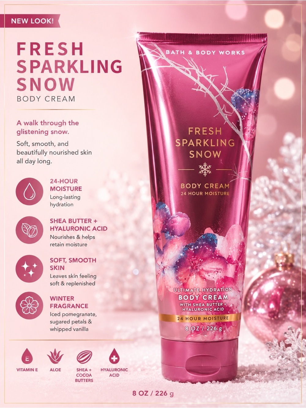 Bath & Body Works Fresh Sparkling Snow Body Cream — Pink